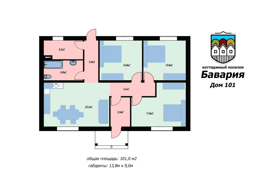 Цена на Проект одноэтажного дома под ключ Бавария №101 с коммуникациями ...